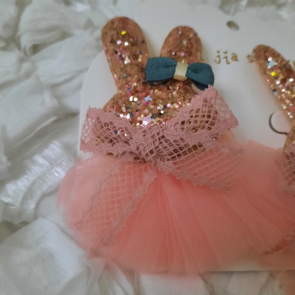 Multicolored Glitter Bunny Tutu Hair Bow Set 2 Rabbit Bows NWOT Rainbow - Picture 3 of 4